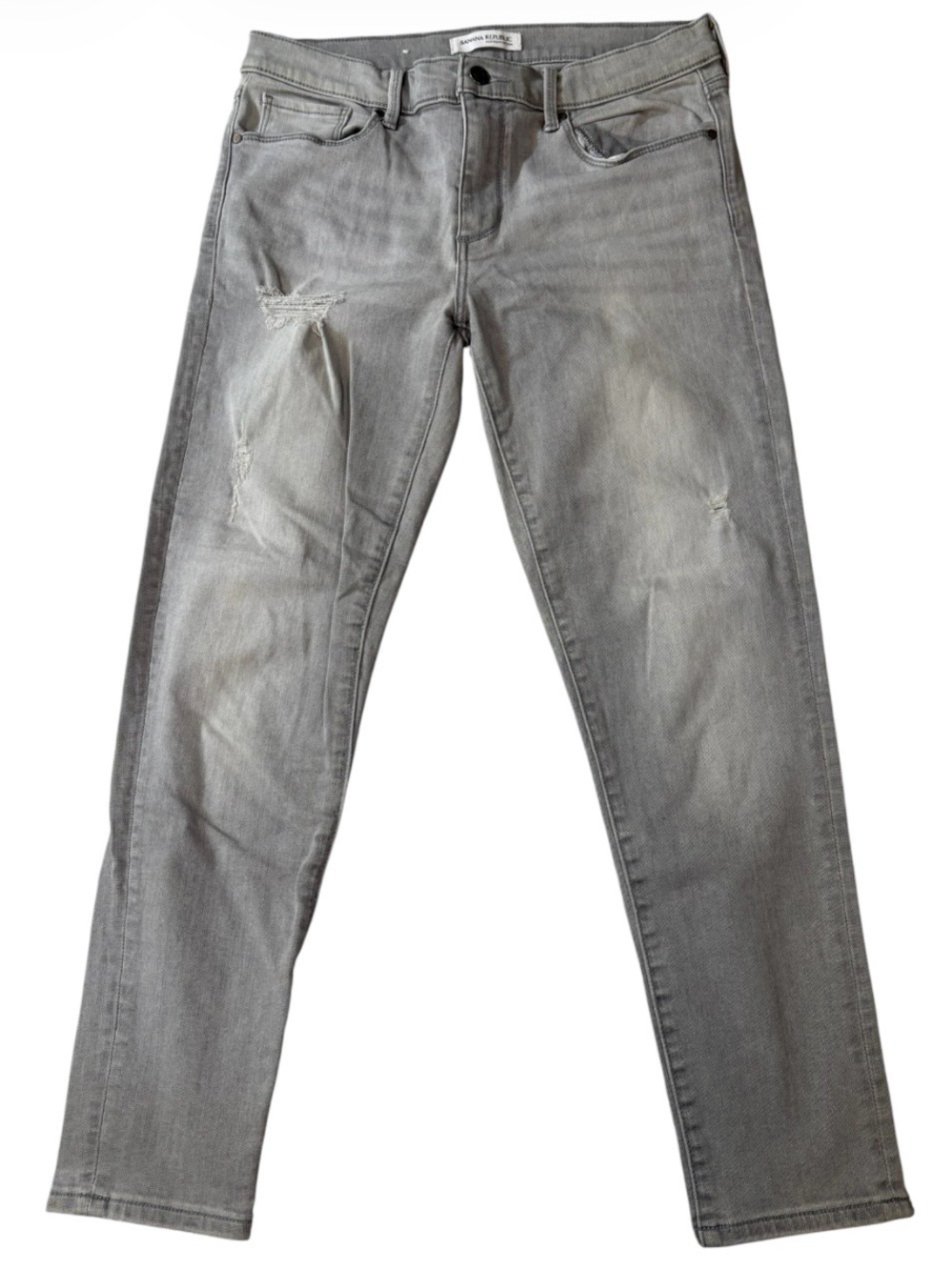 Banana Republic Jeans, Light Gray Skinny Ankle, Subtle Distress Denim, 30x26